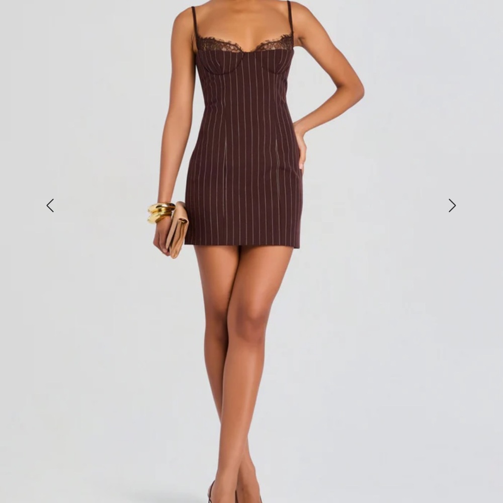 Custom made Elegant Brown Pinstripe mini Dress
